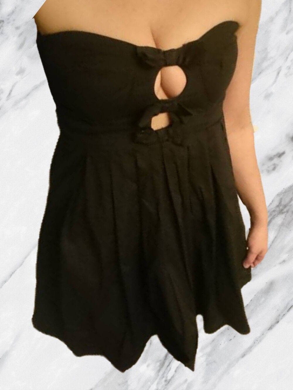 Strapless Black Bow Front A-Line Dress